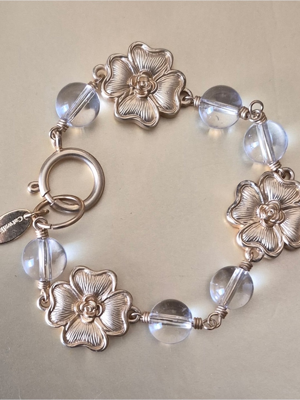 Catwalk Jon Floral Gold Tone Bracelet with Clear Beads - Bracelet
